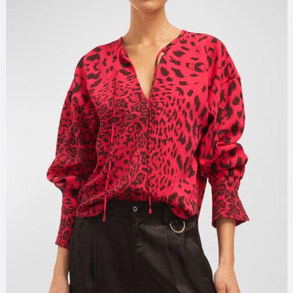 BOGO! EQUIPMENT Hailey Long Sleeve Blouse Animal Print Persian Red Large